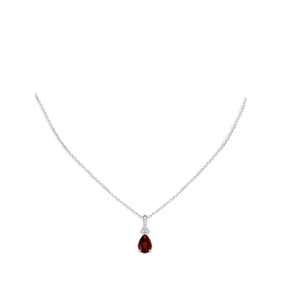 10x7mm AAA Claw-Set Garnet Drop Pendant with Trio Diamonds in White Gold pen