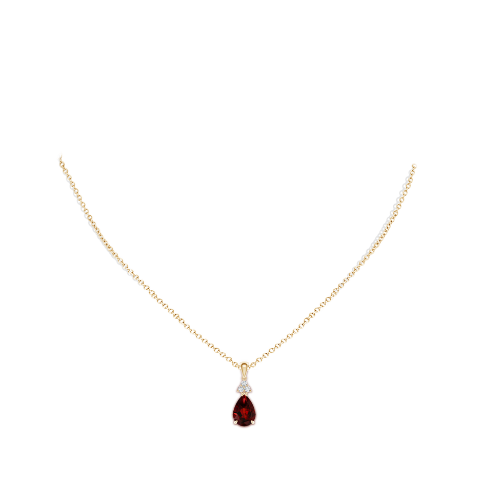 10x7mm AAA Claw-Set Garnet Drop Pendant with Trio Diamonds in Yellow Gold pen