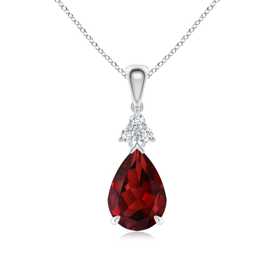 10x7mm AAAA Claw-Set Garnet Drop Pendant with Trio Diamonds in White Gold 