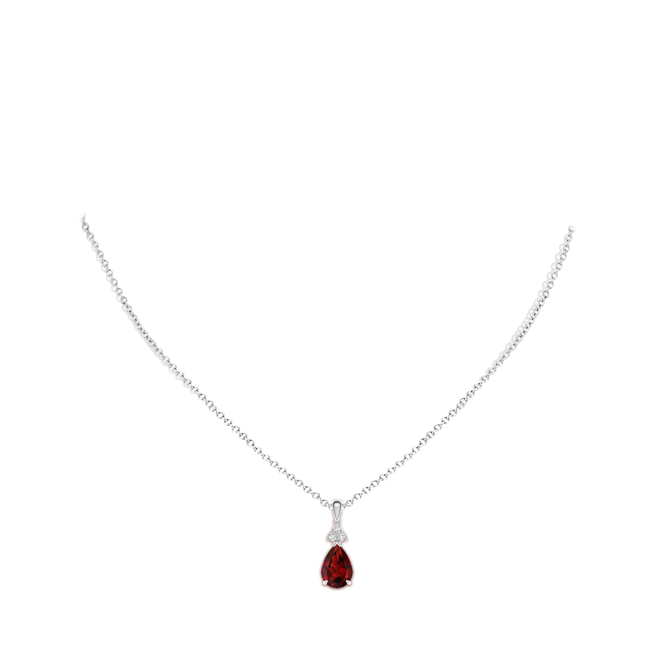 10x7mm AAAA Claw-Set Garnet Drop Pendant with Trio Diamonds in White Gold pen