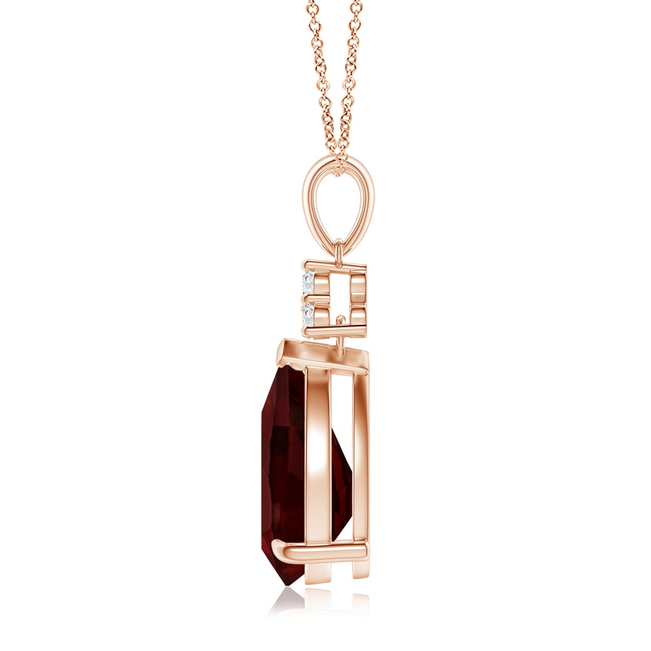 12x8mm AA Claw-Set Garnet Drop Pendant with Trio Diamonds in 18K Rose Gold side 199