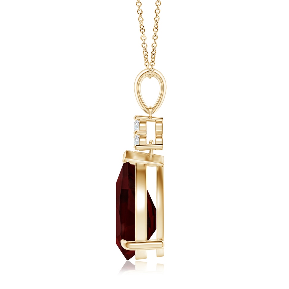 12x8mm AA Claw-Set Garnet Drop Pendant with Trio Diamonds in 18K Yellow Gold side 199