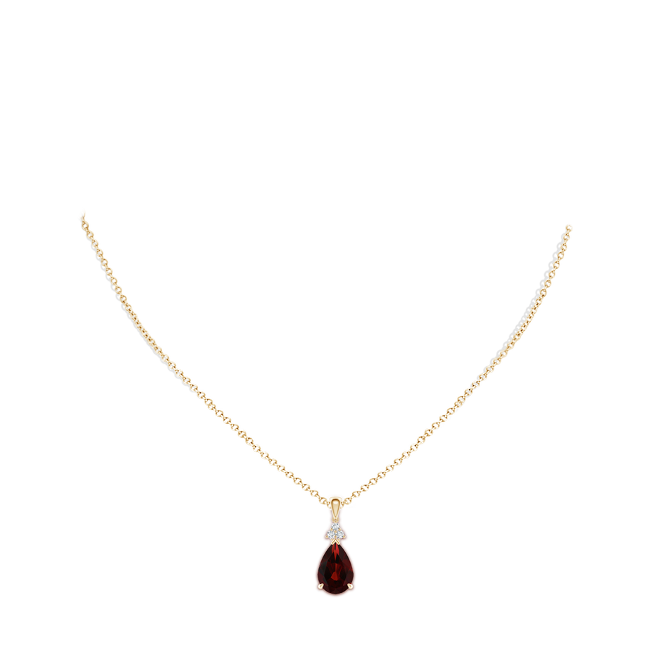 12x8mm AA Claw-Set Garnet Drop Pendant with Trio Diamonds in 18K Yellow Gold pen