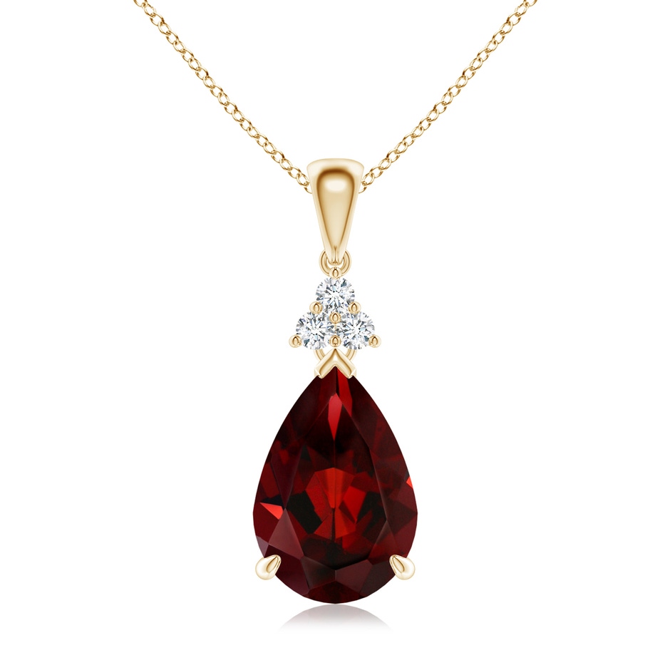 12x8mm AAA Claw-Set Garnet Drop Pendant with Trio Diamonds in Yellow Gold 