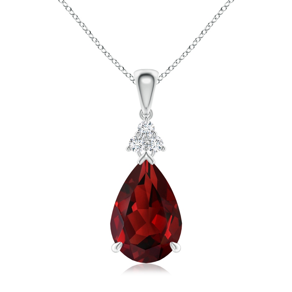 12x8mm AAAA Claw-Set Garnet Drop Pendant with Trio Diamonds in P950 Platinum 