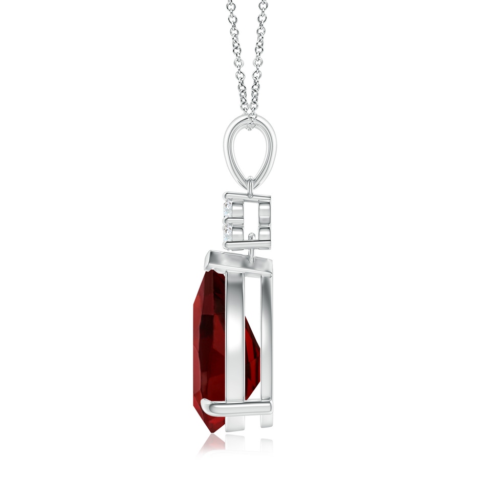 12x8mm AAAA Claw-Set Garnet Drop Pendant with Trio Diamonds in P950 Platinum side 199