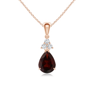 8x6mm A Claw-Set Garnet Drop Pendant with Trio Diamonds in 9K Rose Gold