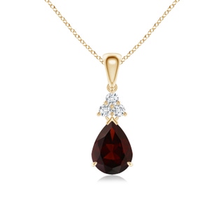 8x6mm A Claw-Set Garnet Drop Pendant with Trio Diamonds in Yellow Gold