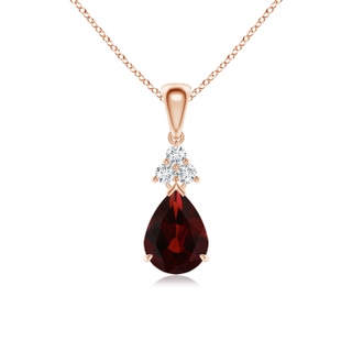 8x6mm AA Claw-Set Garnet Drop Pendant with Trio Diamonds in 9K Rose Gold