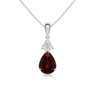 8x6mm AA Claw-Set Garnet Drop Pendant with Trio Diamonds in P950 Platinum