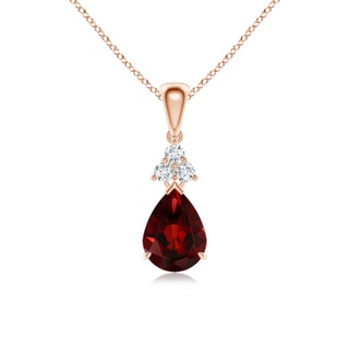 8x6mm AAA Claw-Set Garnet Drop Pendant with Trio Diamonds in 9K Rose Gold