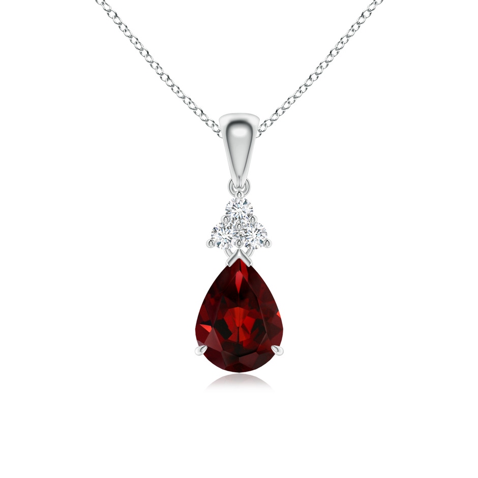 8x6mm AAA Claw-Set Garnet Drop Pendant with Trio Diamonds in White Gold 