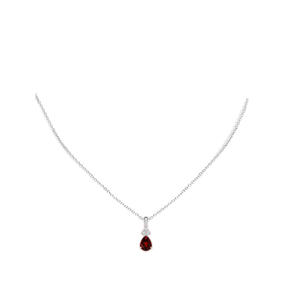 8x6mm AAA Claw-Set Garnet Drop Pendant with Trio Diamonds in White Gold pen