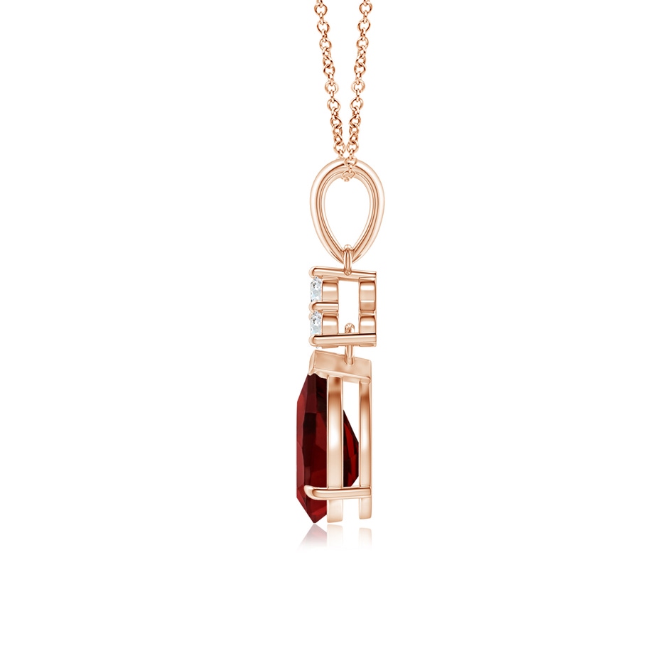 8x6mm AAAA Claw-Set Garnet Drop Pendant with Trio Diamonds in Rose Gold side 199