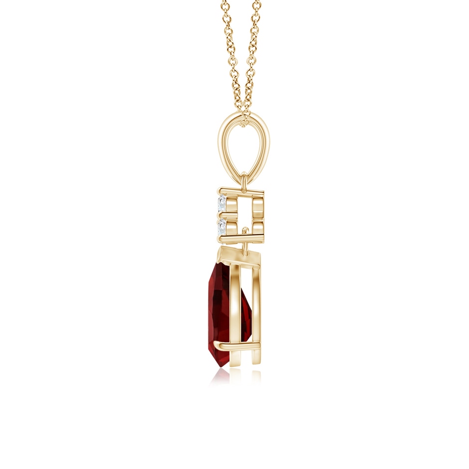 8x6mm AAAA Claw-Set Garnet Drop Pendant with Trio Diamonds in Yellow Gold side 199