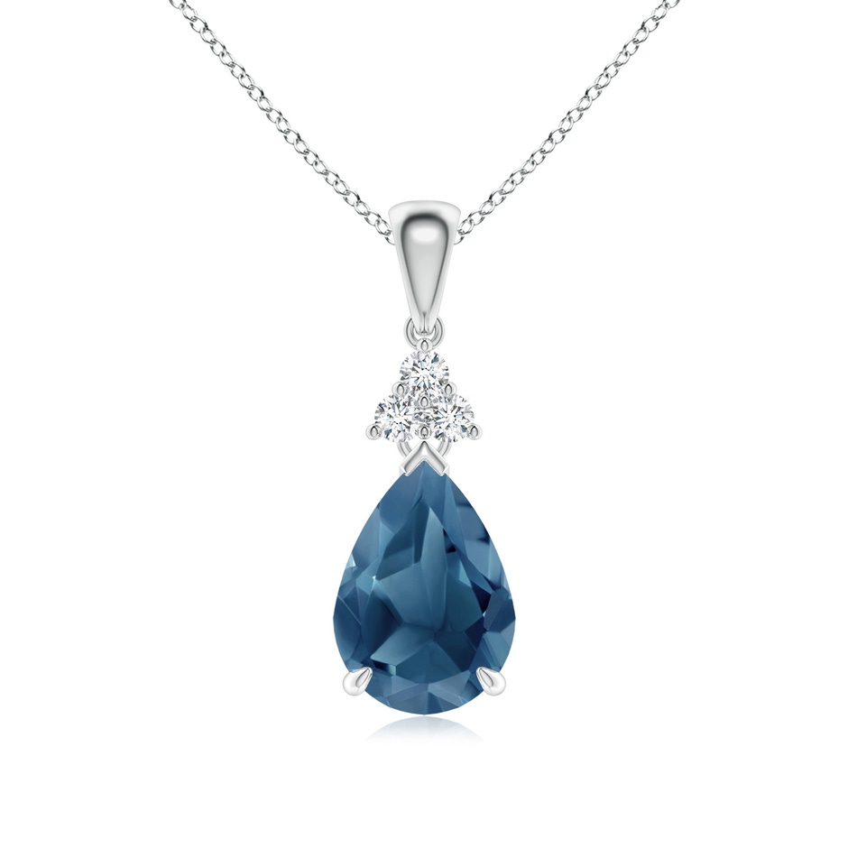 10x7mm A Claw-Set London Blue Topaz Drop Pendant with Trio Diamonds in P950 Platinum 