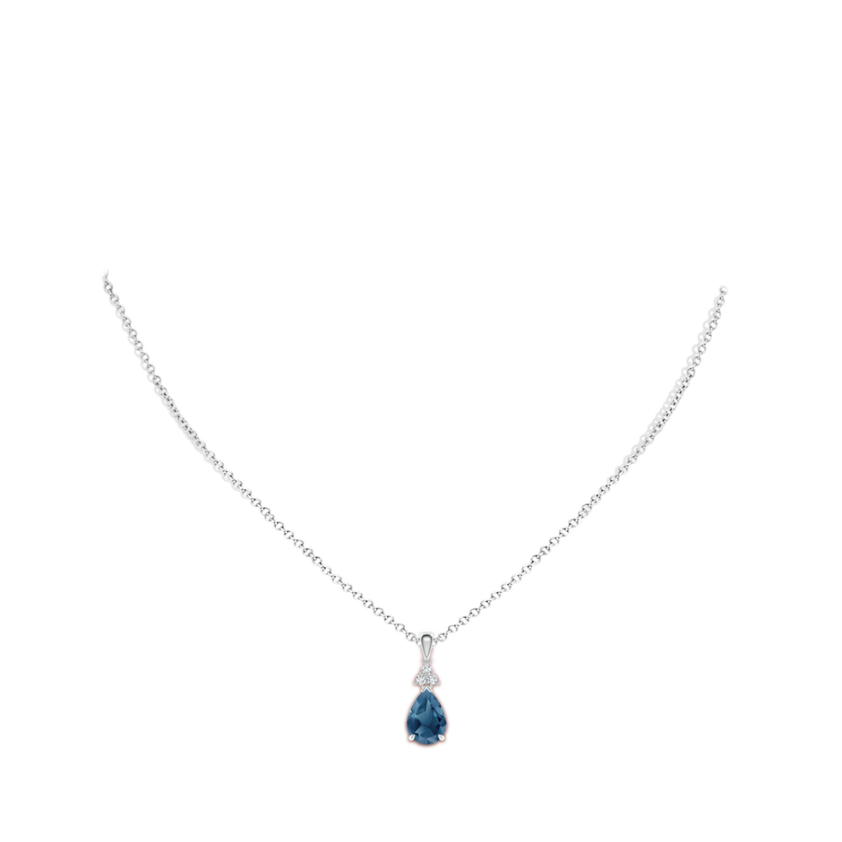10x7mm A Claw-Set London Blue Topaz Drop Pendant with Trio Diamonds in P950 Platinum pen