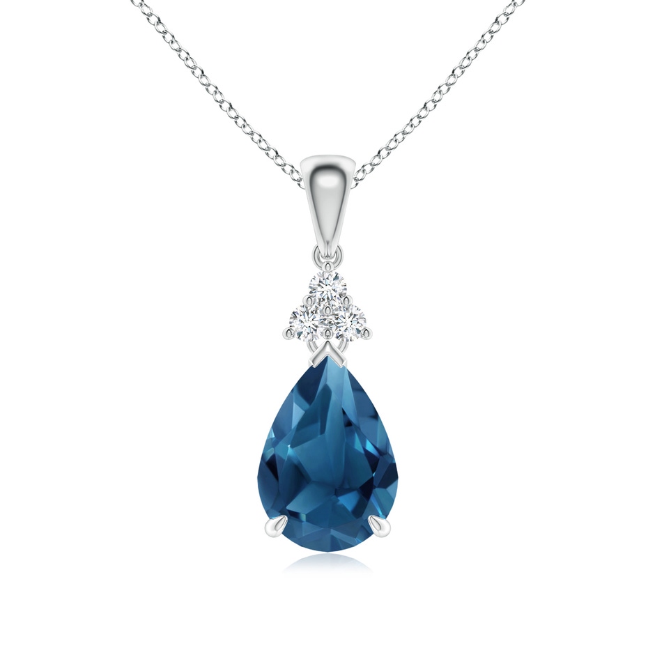 10x7mm AA Claw-Set London Blue Topaz Drop Pendant with Trio Diamonds in P950 Platinum 