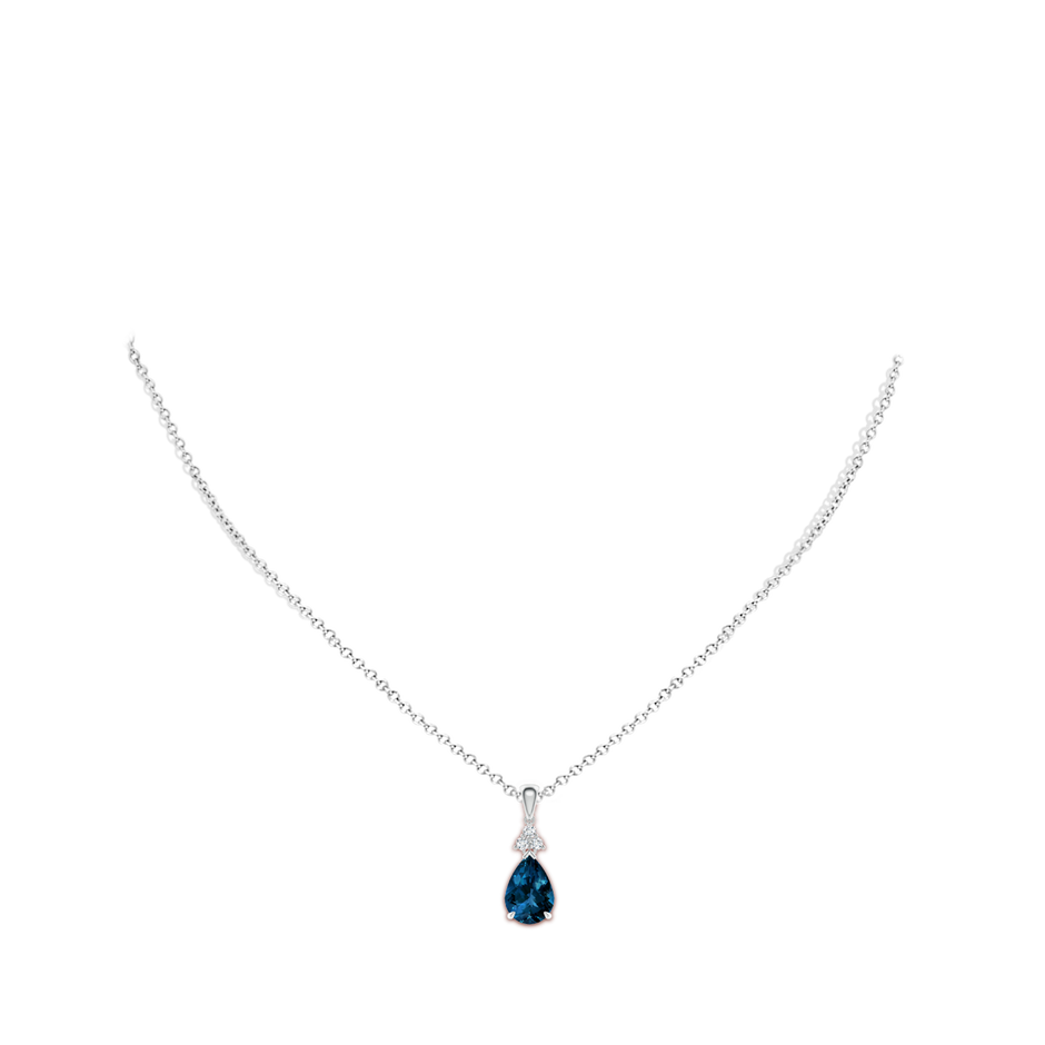 10x7mm AAAA Claw-Set London Blue Topaz Drop Pendant with Trio Diamonds in White Gold pen