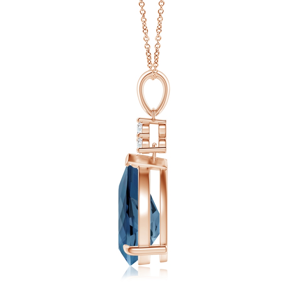 12x8mm A Claw-Set London Blue Topaz Drop Pendant with Trio Diamonds in 18K Rose Gold side 199
