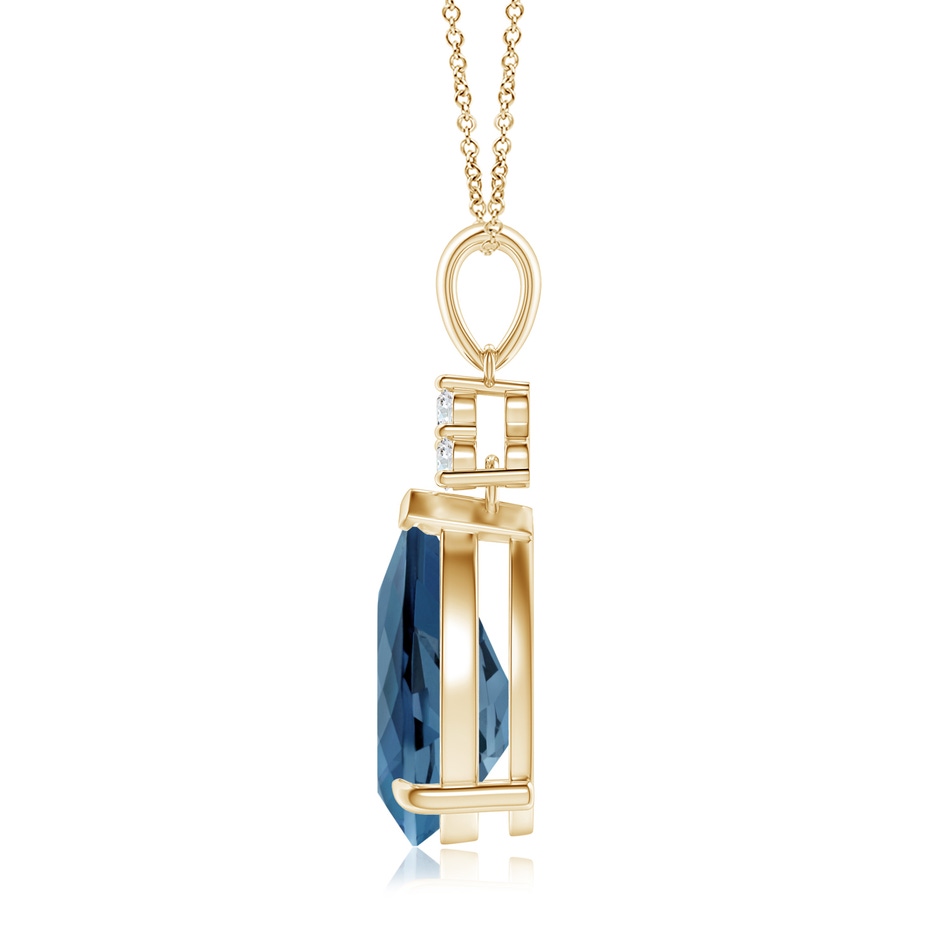 12x8mm A Claw-Set London Blue Topaz Drop Pendant with Trio Diamonds in 18K Yellow Gold side 199