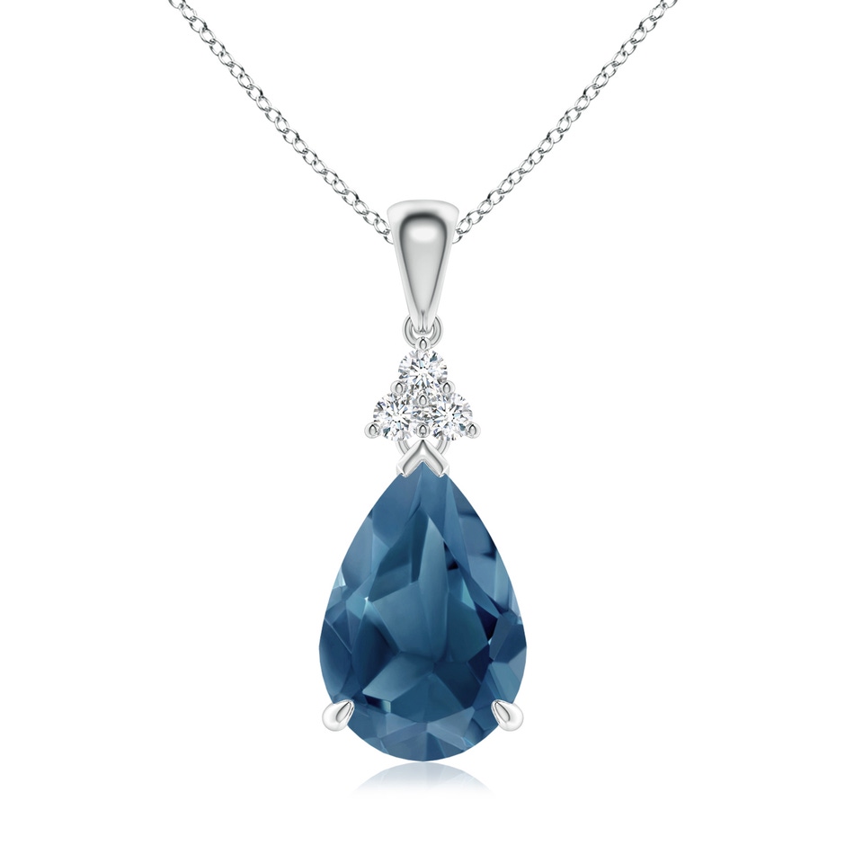 12x8mm A Claw-Set London Blue Topaz Drop Pendant with Trio Diamonds in P950 Platinum 