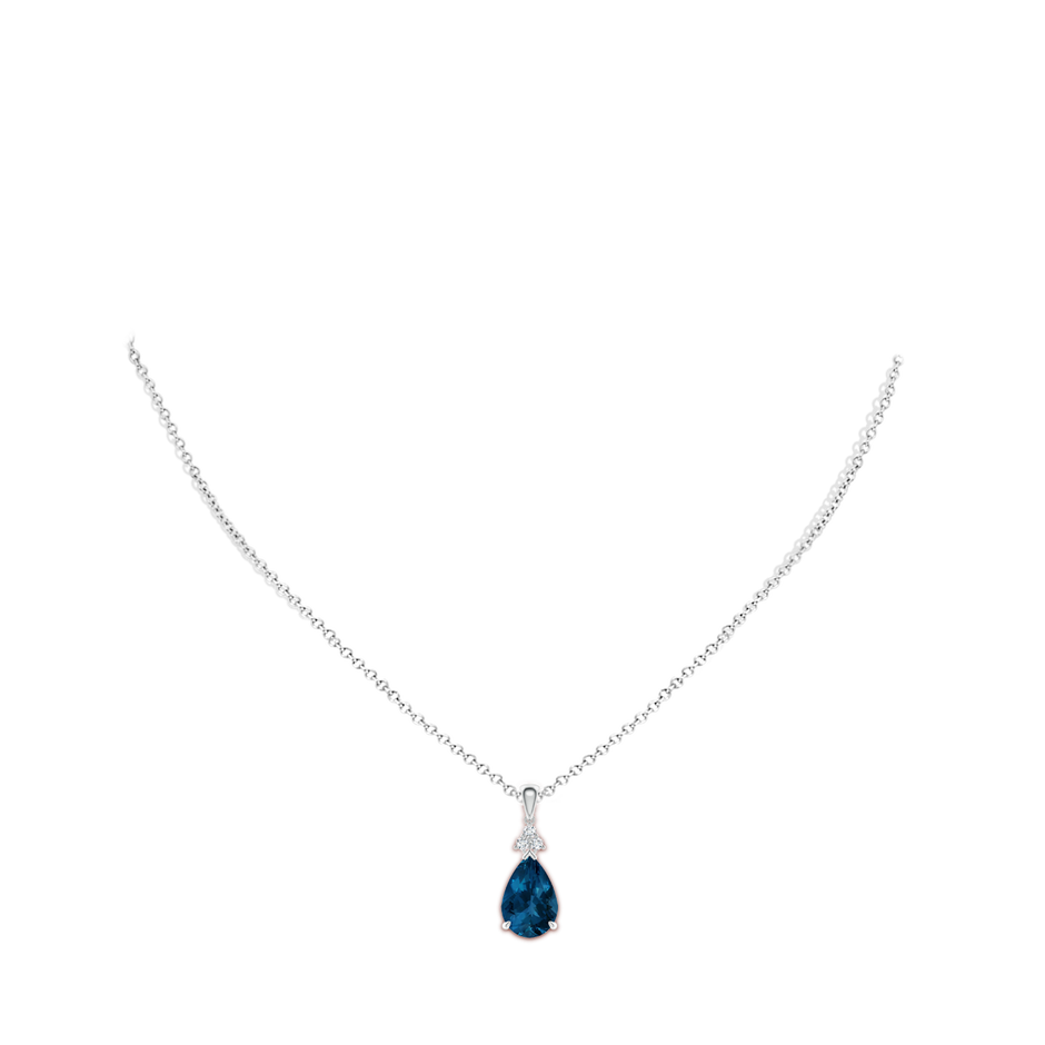 12x8mm AAA Claw-Set London Blue Topaz Drop Pendant with Trio Diamonds in White Gold pen
