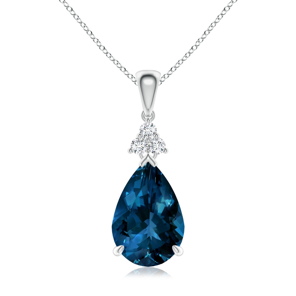 12x8mm AAAA Claw-Set London Blue Topaz Drop Pendant with Trio Diamonds in P950 Platinum 