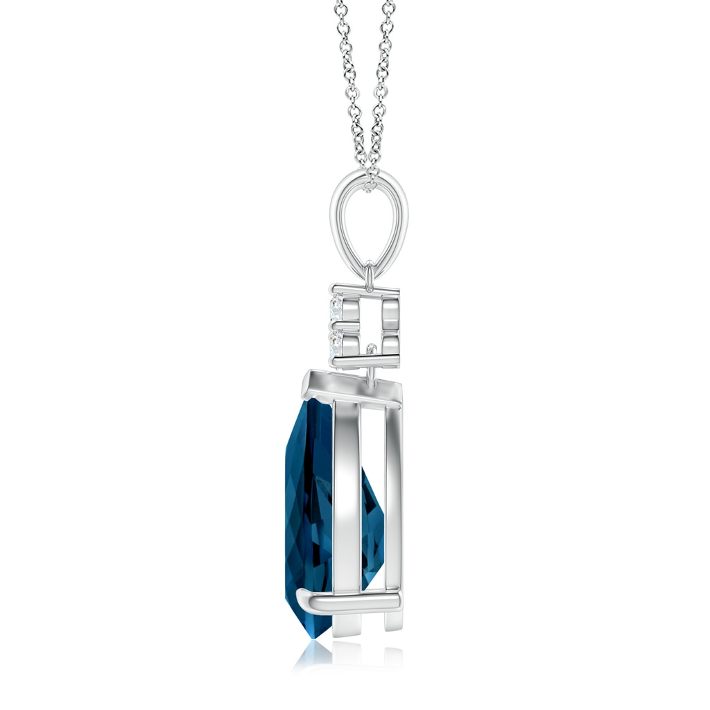 12x8mm AAAA Claw-Set London Blue Topaz Drop Pendant with Trio Diamonds in P950 Platinum Side-1
