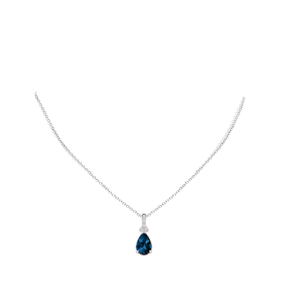 12x8mm AAAA Claw-Set London Blue Topaz Drop Pendant with Trio Diamonds in P950 Platinum pen