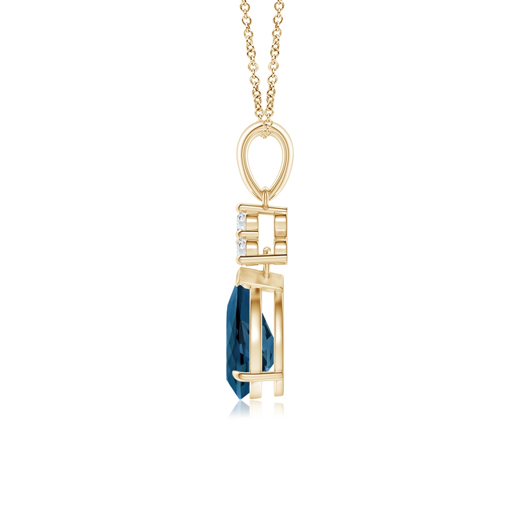 8x6mm AAA Claw-Set London Blue Topaz Drop Pendant with Trio Diamonds in Yellow Gold - side 199
