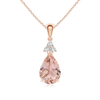 10x7mm AAA Claw-Set Morganite Drop Pendant with Trio Diamonds in Rose Gold