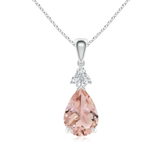 10x7mm AAA Claw-Set Morganite Drop Pendant with Trio Diamonds in White Gold