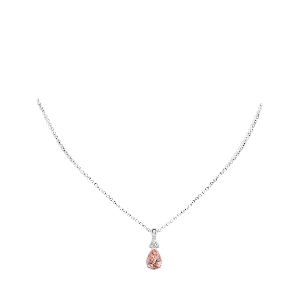 10x7mm AAAA Claw-Set Morganite Drop Pendant with Trio Diamonds in P950 Platinum Body-Neck