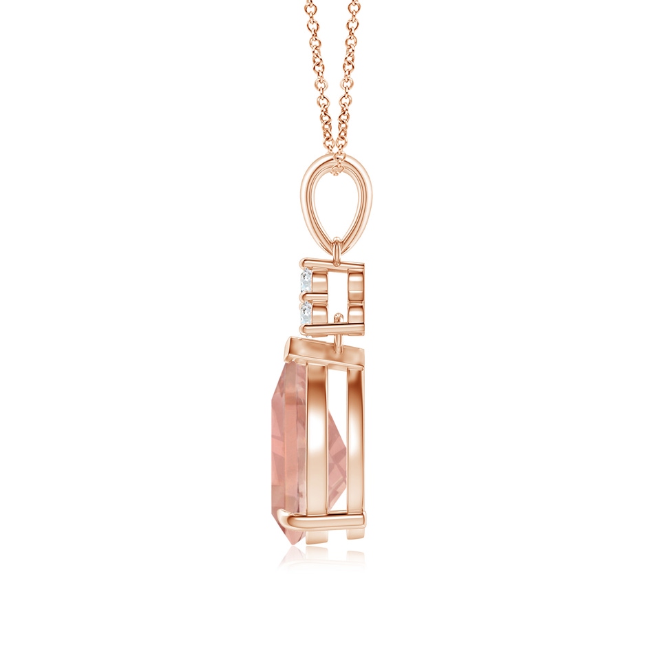 10x7mm AAAA Claw-Set Morganite Drop Pendant with Trio Diamonds in Rose Gold side-1