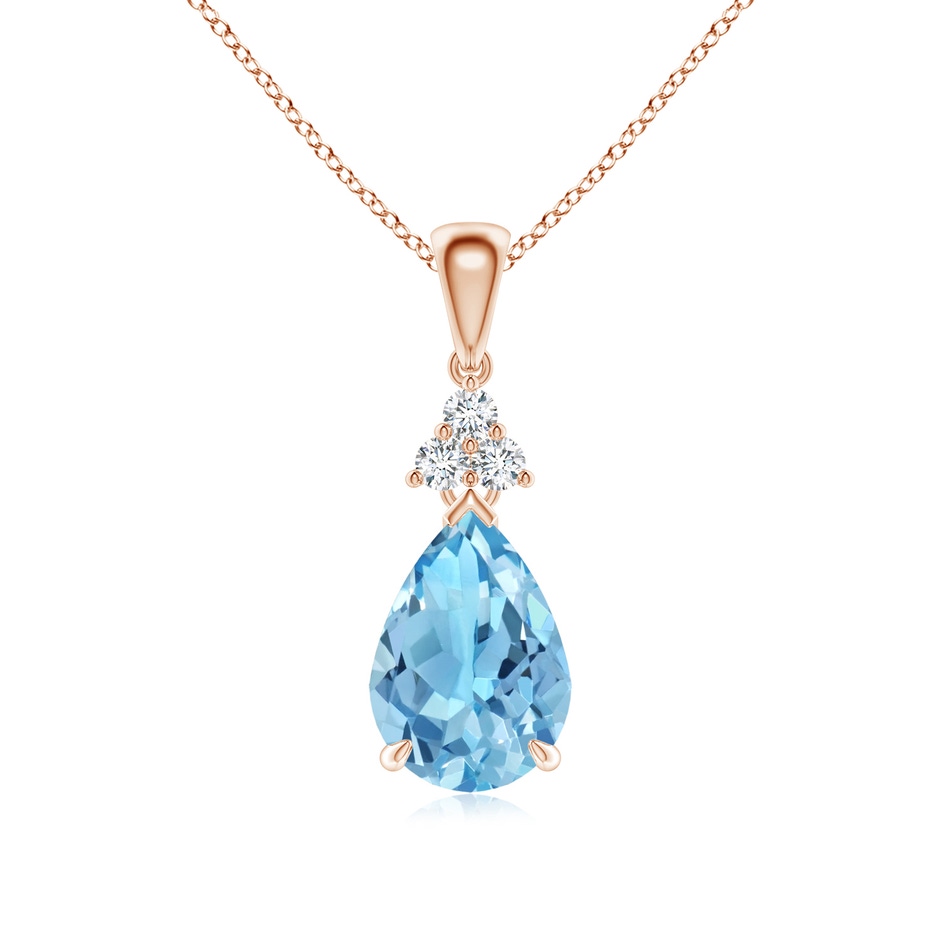 10x7mm A Claw-Set Swiss Blue Topaz Drop Pendant with Trio Diamonds in Rose Gold 