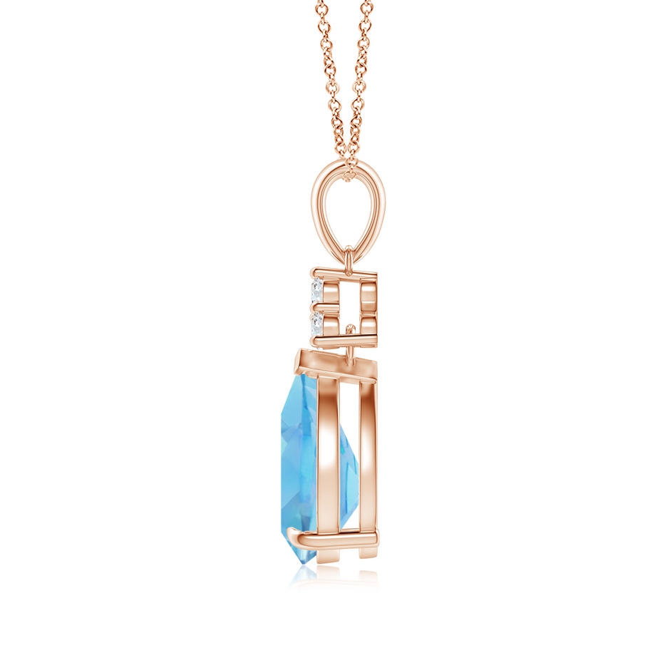 10x7mm A Claw-Set Swiss Blue Topaz Drop Pendant with Trio Diamonds in Rose Gold side-1