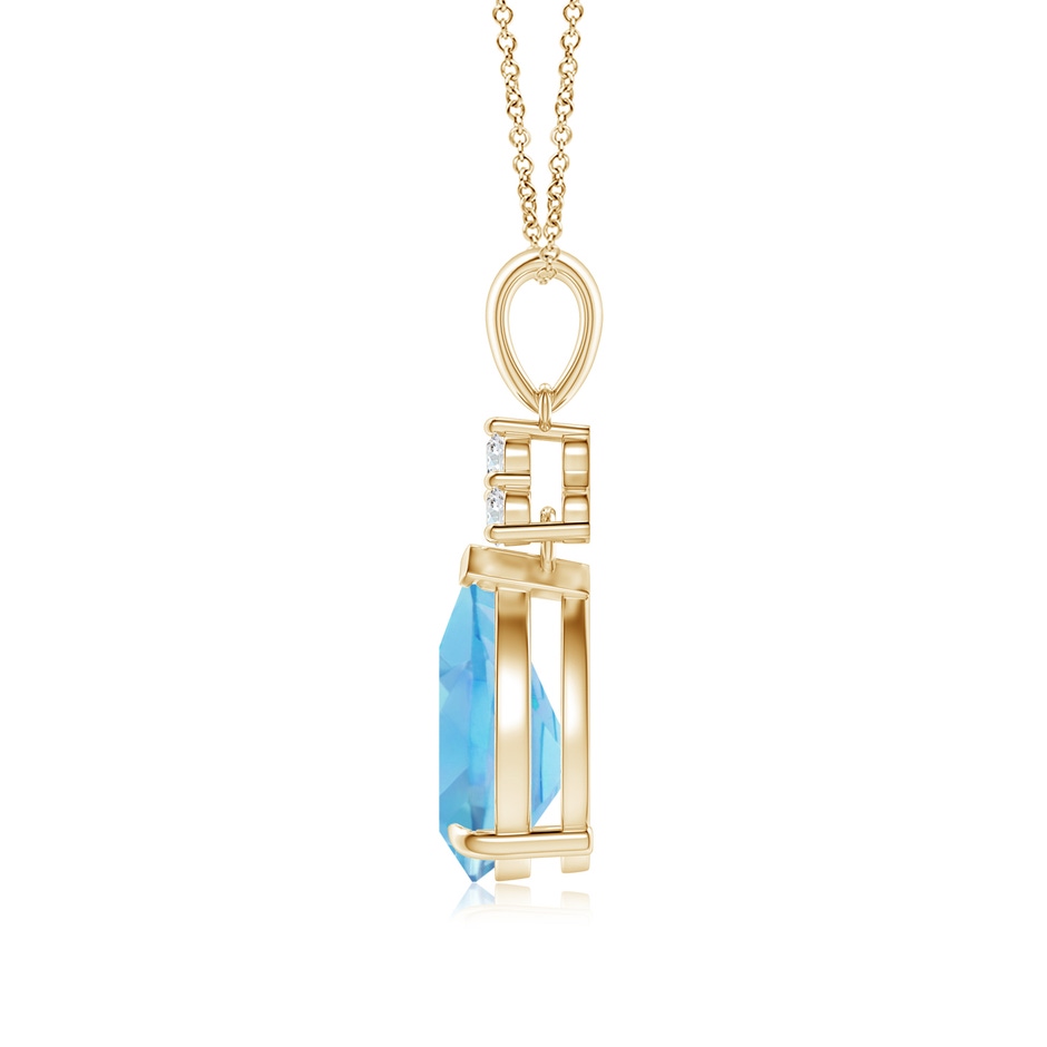10x7mm A Claw-Set Swiss Blue Topaz Drop Pendant with Trio Diamonds in Yellow Gold side-1