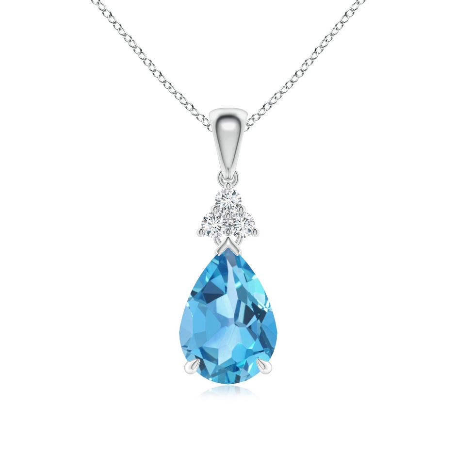 10x7mm AA Claw-Set Swiss Blue Topaz Drop Pendant with Trio Diamonds in P950 Platinum 