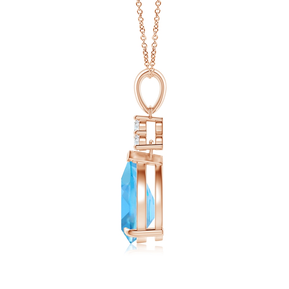 10x7mm AA Claw-Set Swiss Blue Topaz Drop Pendant with Trio Diamonds in Rose Gold side-1