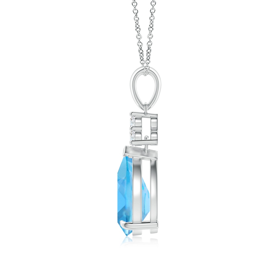10x7mm AA Claw-Set Swiss Blue Topaz Drop Pendant with Trio Diamonds in White Gold side-1