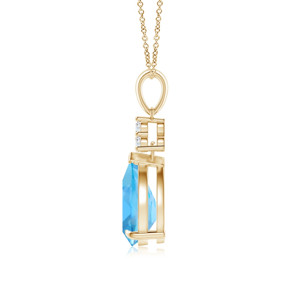 10x7mm AA Claw-Set Swiss Blue Topaz Drop Pendant with Trio Diamonds in Yellow Gold side-1