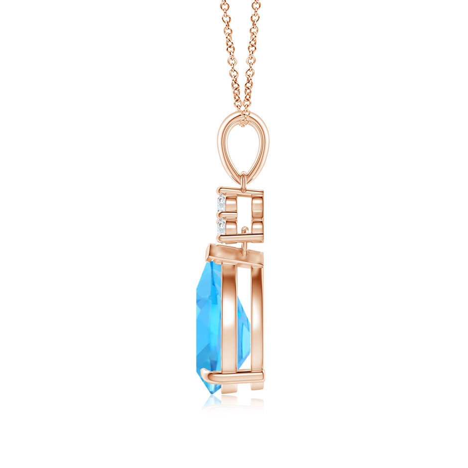 10x7mm AAA Claw-Set Swiss Blue Topaz Drop Pendant with Trio Diamonds in Rose Gold side-1
