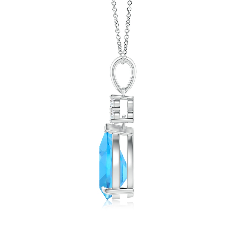 10x7mm AAA Claw-Set Swiss Blue Topaz Drop Pendant with Trio Diamonds in White Gold side-1