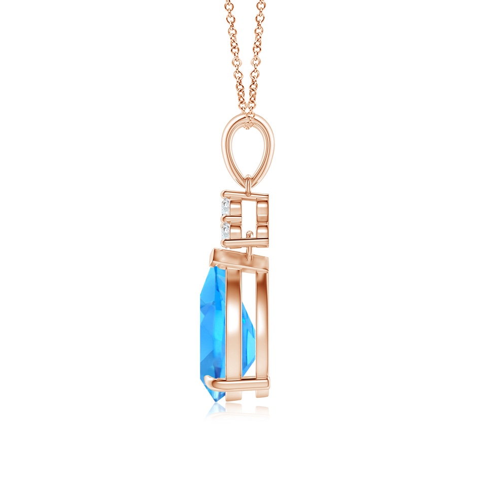 10x7mm AAAA Claw-Set Swiss Blue Topaz Drop Pendant with Trio Diamonds in Rose Gold side-1