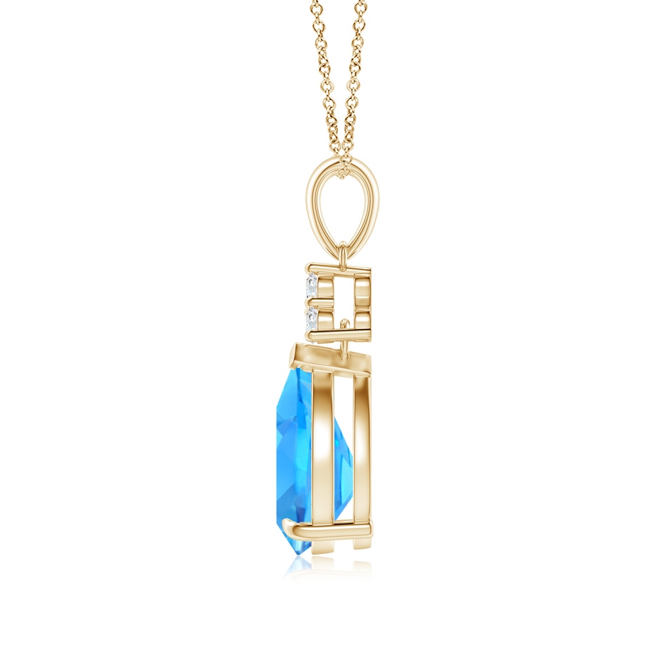10x7mm AAAA Claw-Set Swiss Blue Topaz Drop Pendant with Trio Diamonds in Yellow Gold side-1