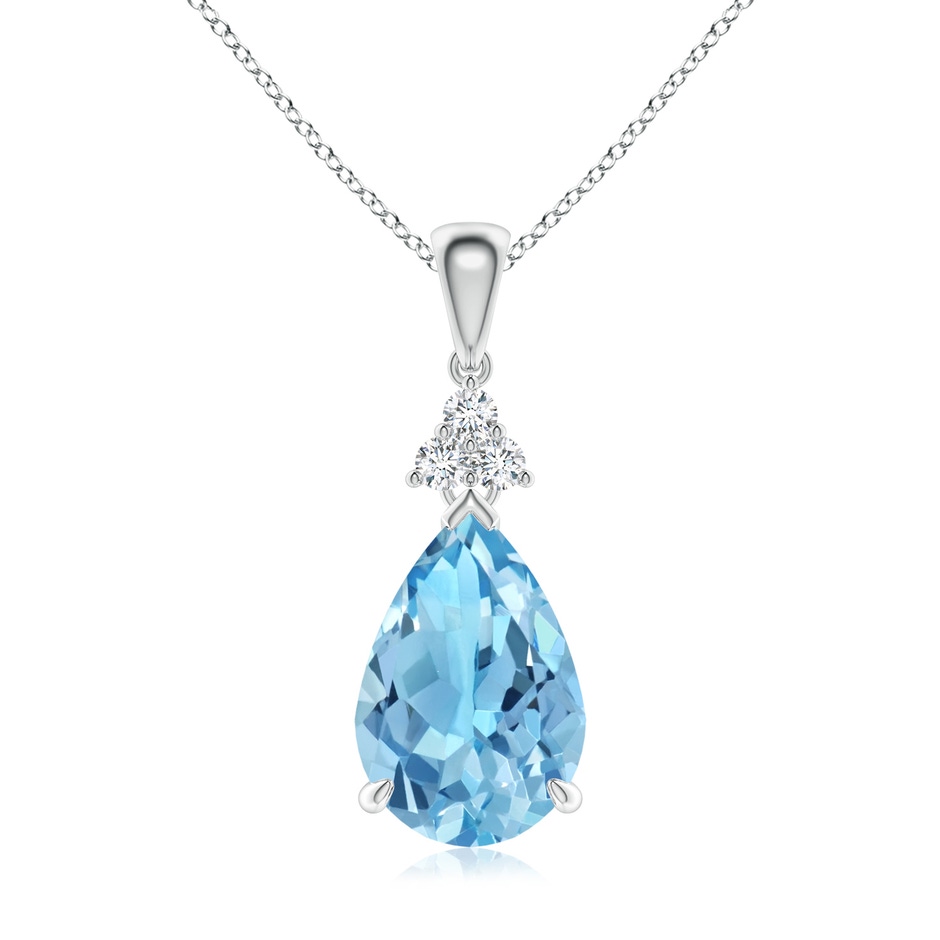 12x8mm A Claw-Set Swiss Blue Topaz Drop Pendant with Trio Diamonds in P950 Platinum 