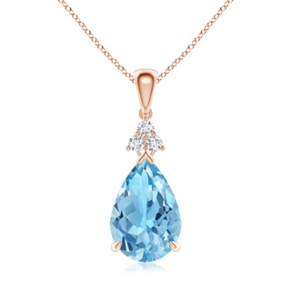 12x8mm A Claw-Set Swiss Blue Topaz Drop Pendant with Trio Diamonds in Rose Gold
