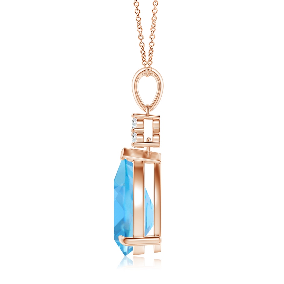 12x8mm AA Claw-Set Swiss Blue Topaz Drop Pendant with Trio Diamonds in Rose Gold side-1