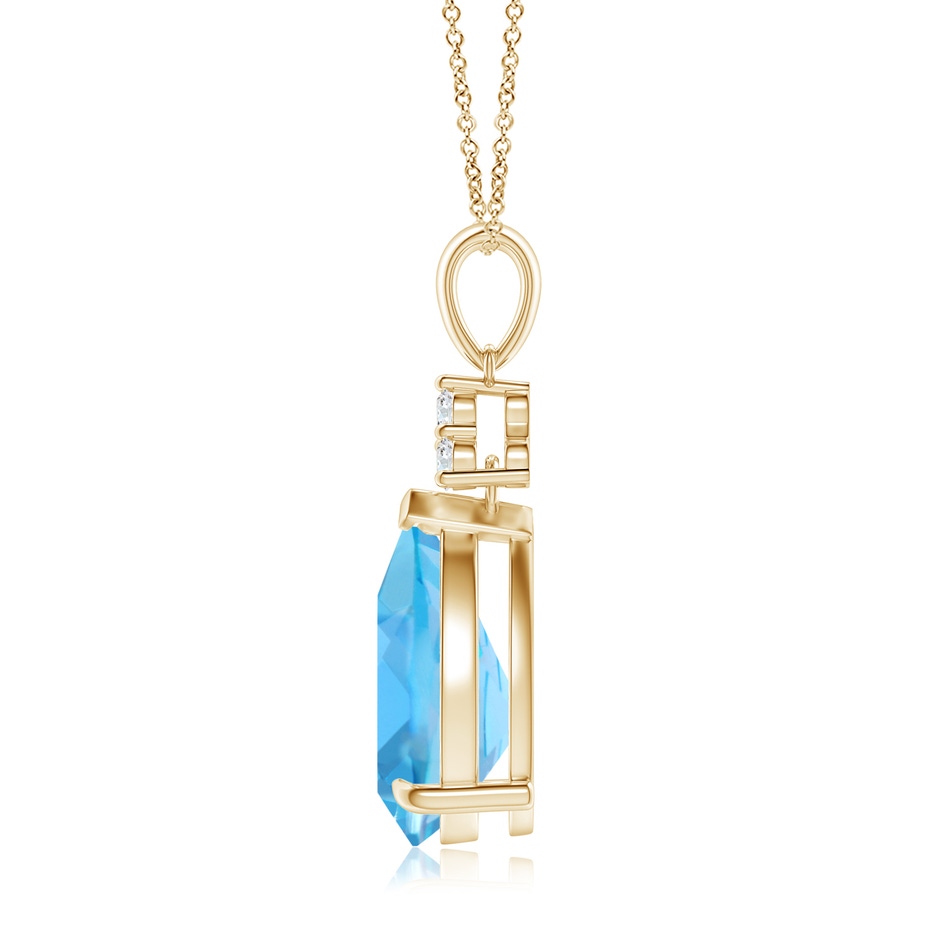 12x8mm AA Claw-Set Swiss Blue Topaz Drop Pendant with Trio Diamonds in Yellow Gold side-1
